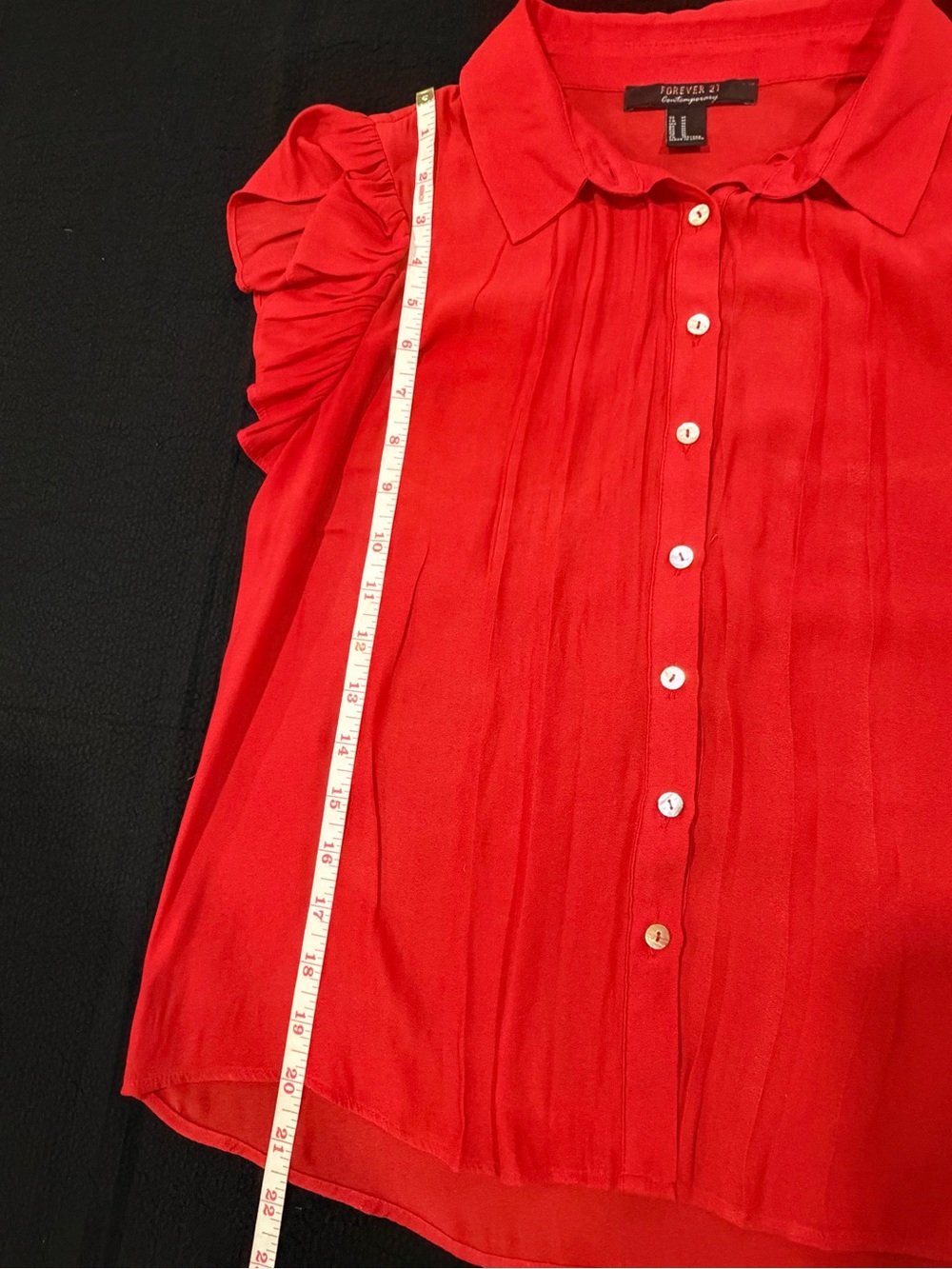 Forever 21 Red Ruffle Sleeve Button-Front Blouse - Picture 5 of 5